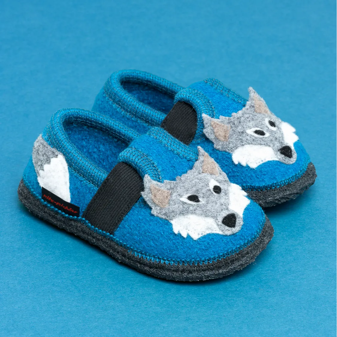 Kinder Hausschuh Wolf blau